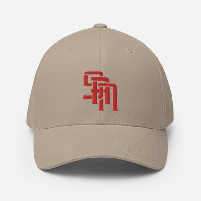 "SAN" Structured Twill Cap | Flexfit 6277 | E Luna Brand SELECT Tricrest 3 Red Thread Logos: Front, Left & Back [3D Puff Edition]