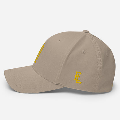 "619" Structured Twill Cap | Flexfit 6277 | E Luna SELECT Tricrest 3 Gold Thread Front, Left Side & Back Logos