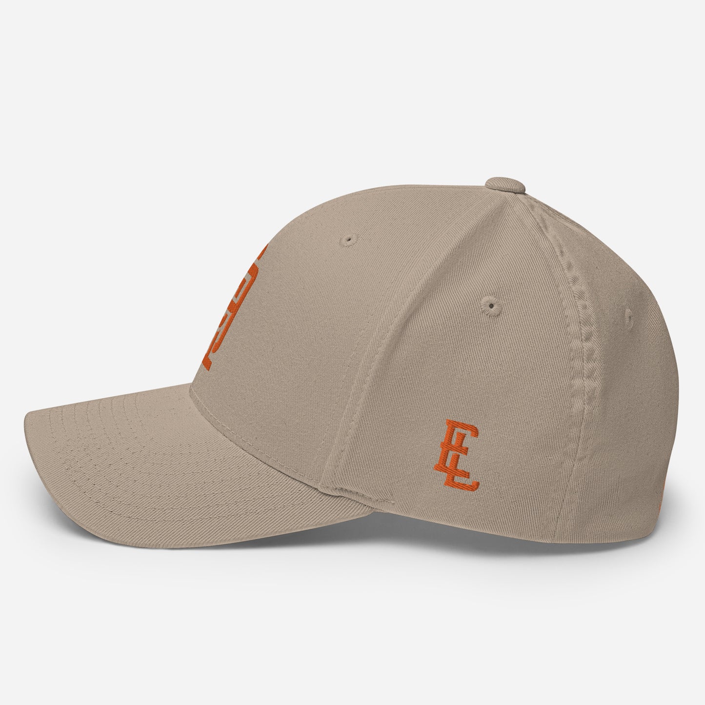 "619" Structured Twill Cap | Flexfit 6277 | E Luna SELECT Tricrest 3 Orange Thread Front, Left Side & Back Logos