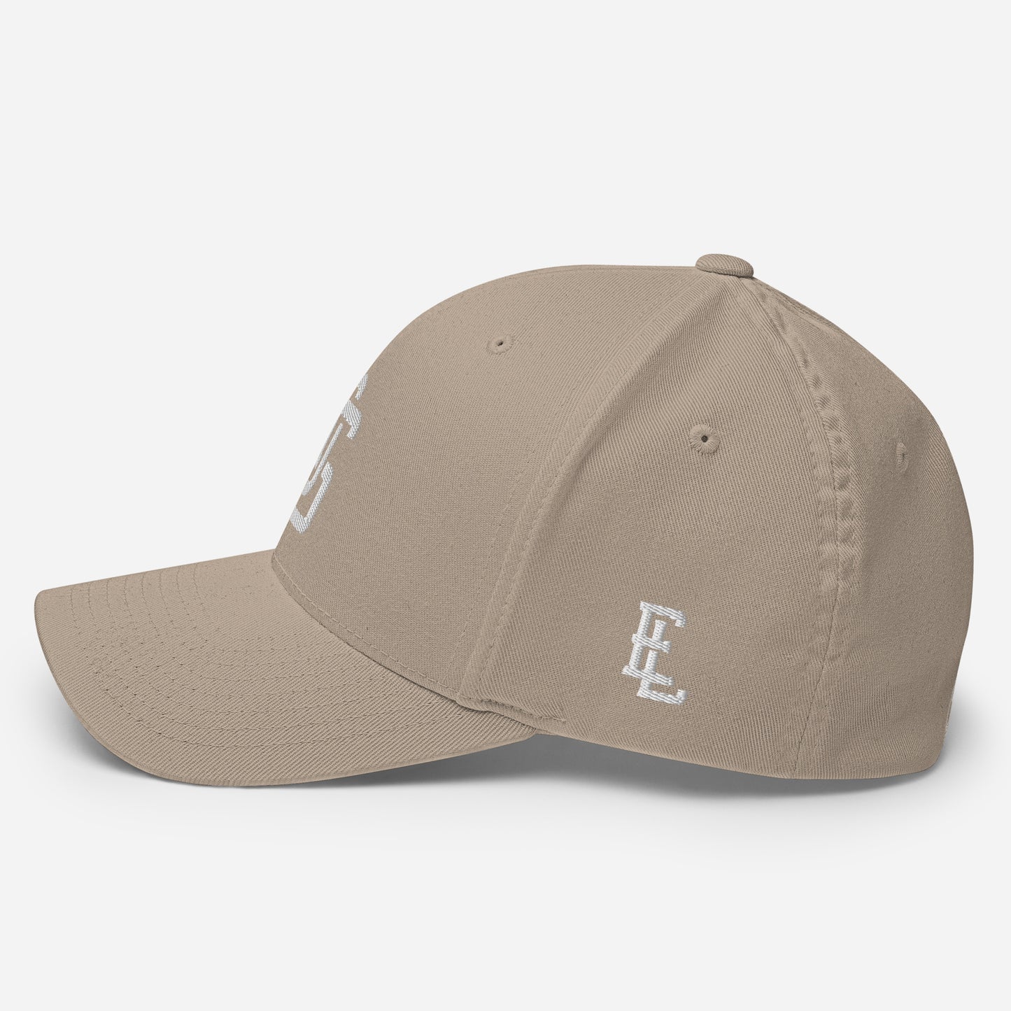 "LOS" Structured Twill Cap | Flexfit 6277 | E Luna SELECT Tricrest 3 White Thread Front, Left Side & Back Logos