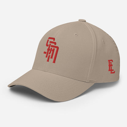 "SAN" Structured Twill Cap | Flexfit 6277 | E Luna Brand ESSENTIAL Duocrest 2 Red Thread Logos: Front & Left