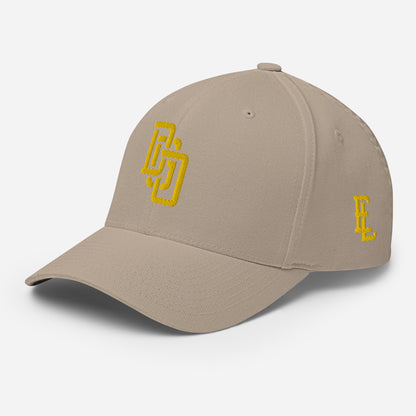 "DGO" Structured Twill Cap | Flexfit 6277 | E Luna Brand ESSENTIAL Duocrest 2 Gold Thread Logos: Front & Left