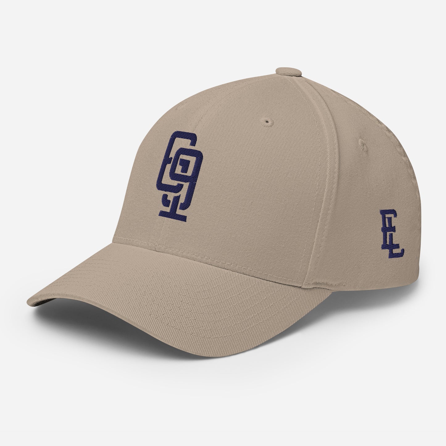 "619" Structured Twill Cap | Flexfit 6277 | E Luna SELECT Tricrest 3 Navy Thread Front, Left Side & Back Logos