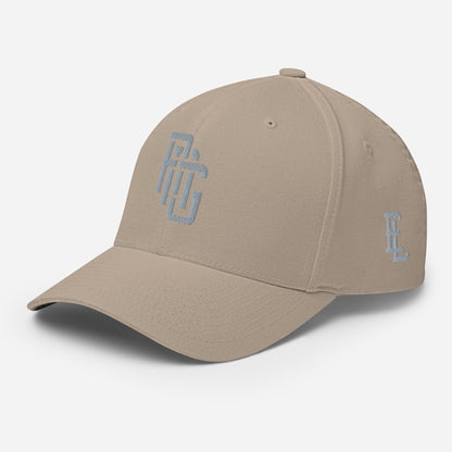 "ANG" Structured Twill Cap | Flexfit 6277 | E Luna SELECT Tricrest 3 Grey Thread Front, Left Side & Back Logos