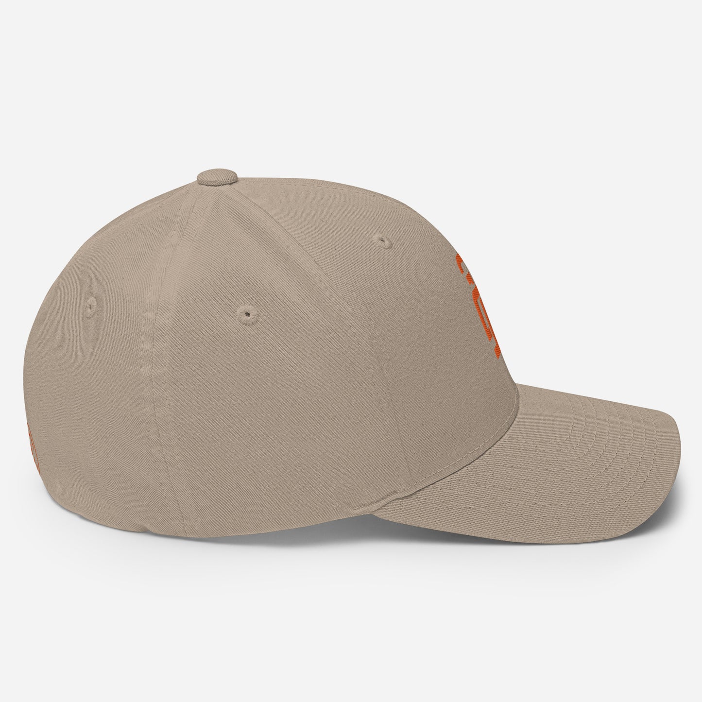 "213" Structured Twill Cap | Flexfit 6277 | E Luna SELECT Tricrest 3 Orange Thread Front, Left Side & Back Logos