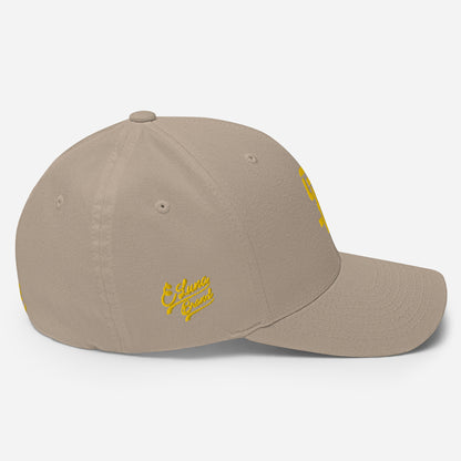 "SAN" Structured Twill Cap | Flexfit 6277 | E Luna Brand PREMIUM Quadcrest 4 Gold Thread Logos: Front, Left, Right Signature & Back [3D Puff Edition]