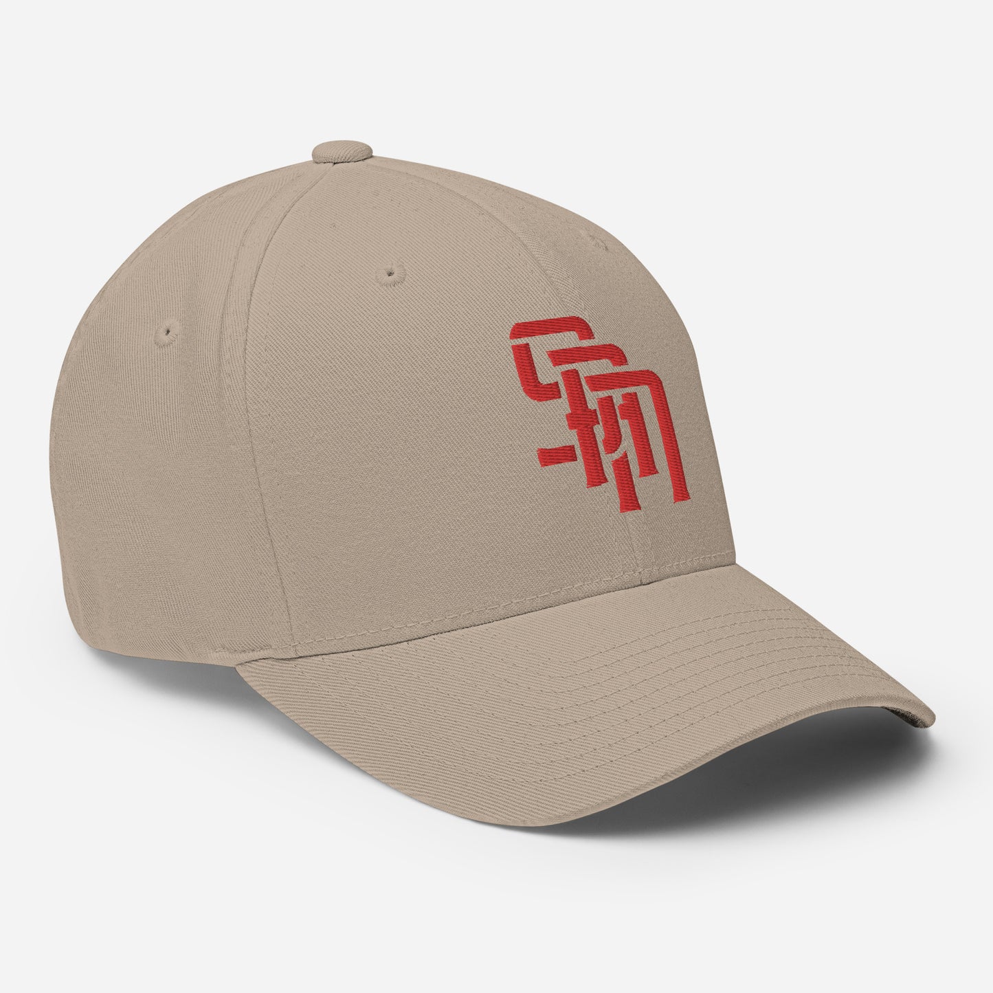 "SAN" Structured Twill Cap | Flexfit 6277 | E Luna Brand ESSENTIAL Duocrest 2 Red Thread Logos: Front & Left