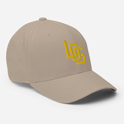 "LOS" Structured Twill Cap | Flexfit 6277 | E Luna SELECT Tricrest 3 Gold Thread Front, Left Side & Back Logos