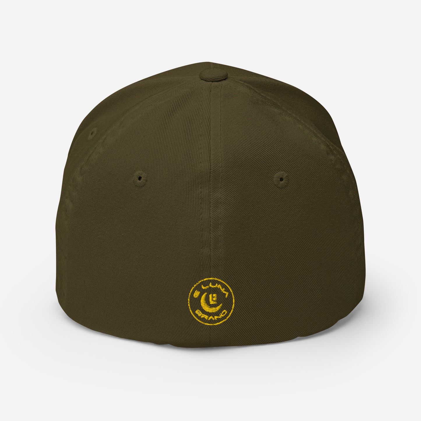 "213" Structured Twill Cap | Flexfit 6277 | E Luna SELECT Tricrest 3 Gold Thread Front, Left Side & Back Logos