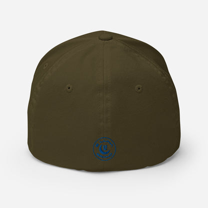 "ANG" Structured Twill Cap | Flexfit 6277 | E Luna SELECT Tricrest 3 Royal Thread Front, Left Side & Back Logos