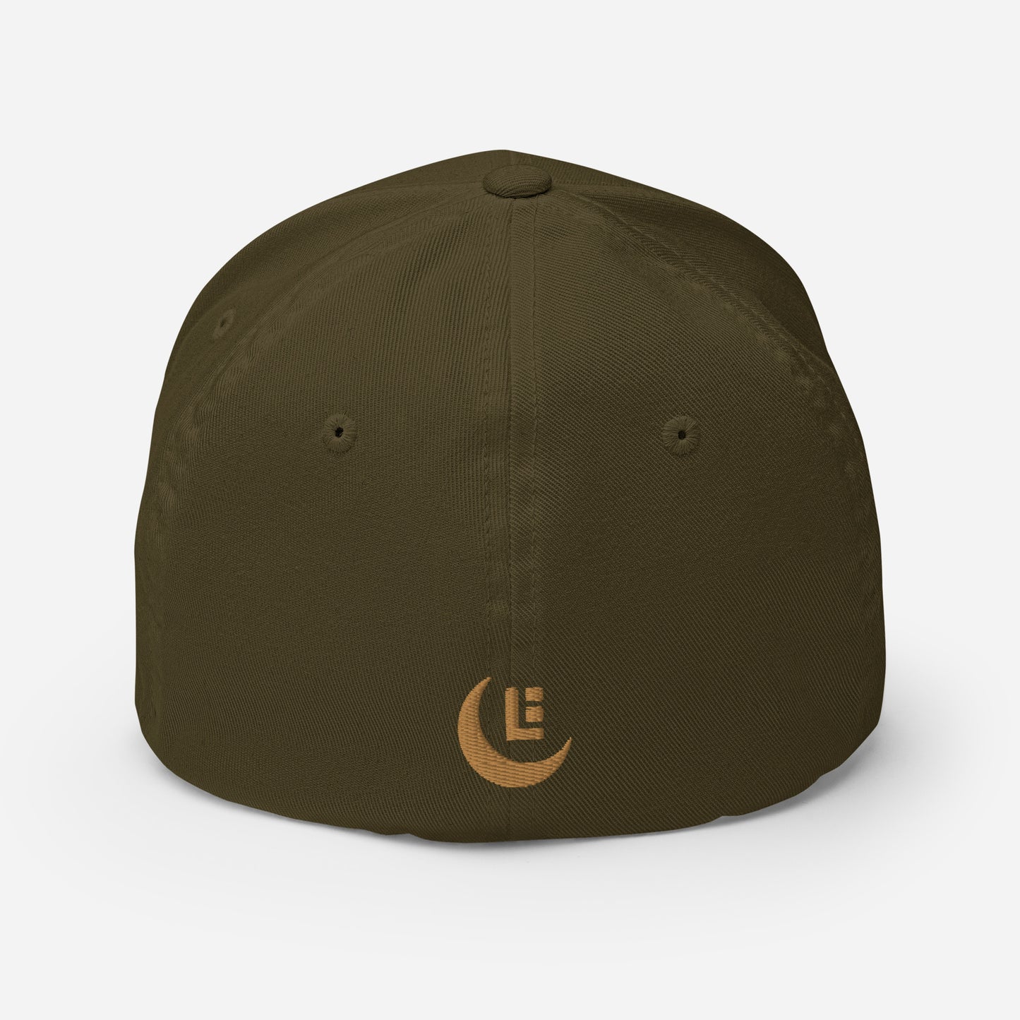 "SAN" Structured Twill Cap | Flexfit 6277 | E Luna Brand PREMIUM Quadcrest 4 Old Gold Thread Logos: Front, Left, Right Signature & Back [3D Puff Edition]