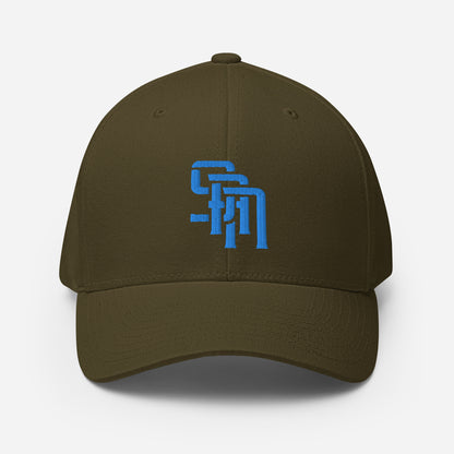 "SAN" Structured Twill Cap | Flexfit 6277 | E Luna Brand ESSENTIAL Duocrest 2 Aqua/Teal Thread Logos: Front & Left