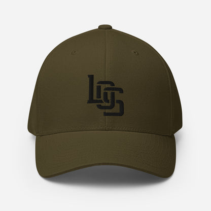 "LOS" Structured Twill Cap | Flexfit 6277 | E Luna ESSENTIAL Duocrest 2 Black Thread Front & Left Side Logos