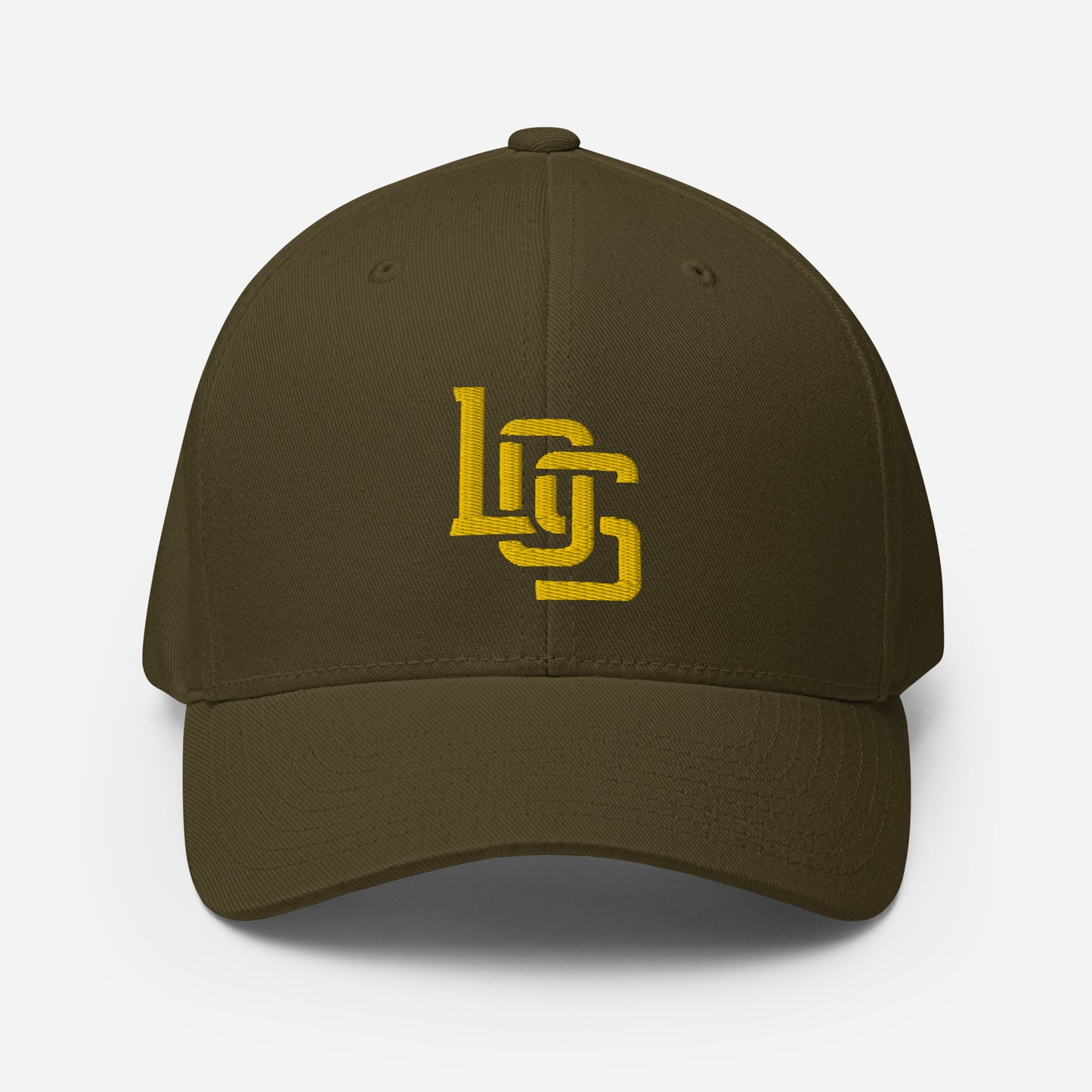 "LOS" Structured Twill Cap | Flexfit 6277 | E Luna ESSENTIAL Duocrest 2 Gold Thread Front & Left Side Logos