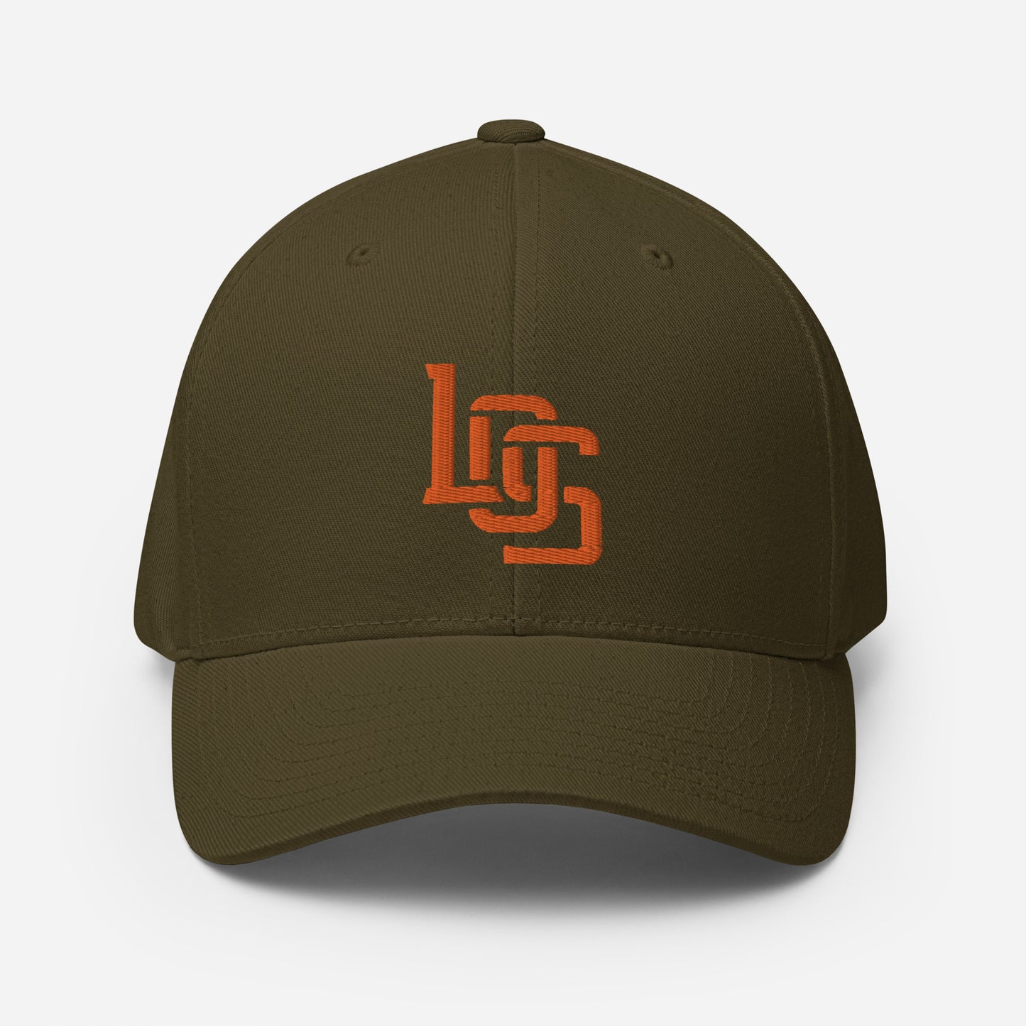 "LOS" Structured Twill Cap | Flexfit 6277 | E Luna ESSENTIAL Duocrest 2 Orange Thread Front & Left Side Logos