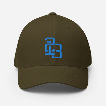 "213" Structured Twill Cap | Flexfit 6277 | E Luna SELECT Tricrest 3 Aqua/Teal Thread Front, Left Side & Back Logos