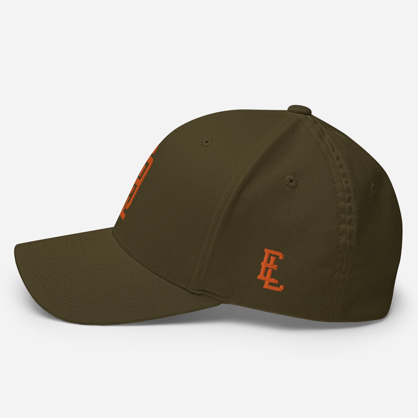 "619" Structured Twill Cap | Flexfit 6277 | E Luna ESSENTIAL Duocrest 2 Orange Thread Front & Left Side Logos