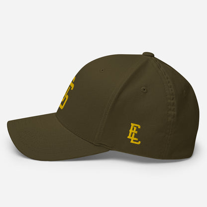 "LOS" Structured Twill Cap | Flexfit 6277 | E Luna ESSENTIAL Duocrest 2 Gold Thread Front & Left Side Logos