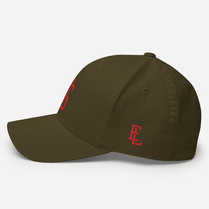 "LOS" Structured Twill Cap | Flexfit 6277 | E Luna ESSENTIAL Duocrest 2 Red Thread Front & Left Side Logos