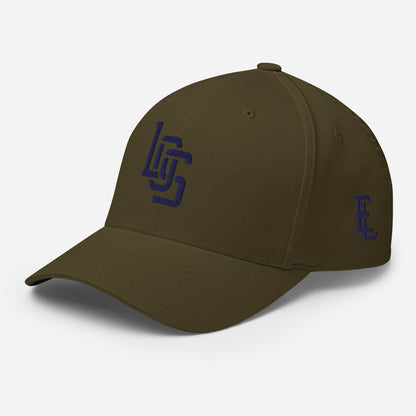 "LOS" Structured Twill Cap | Flexfit 6277 | E Luna ESSENTIAL Duocrest 2 Navy Thread Front & Left Side Logos