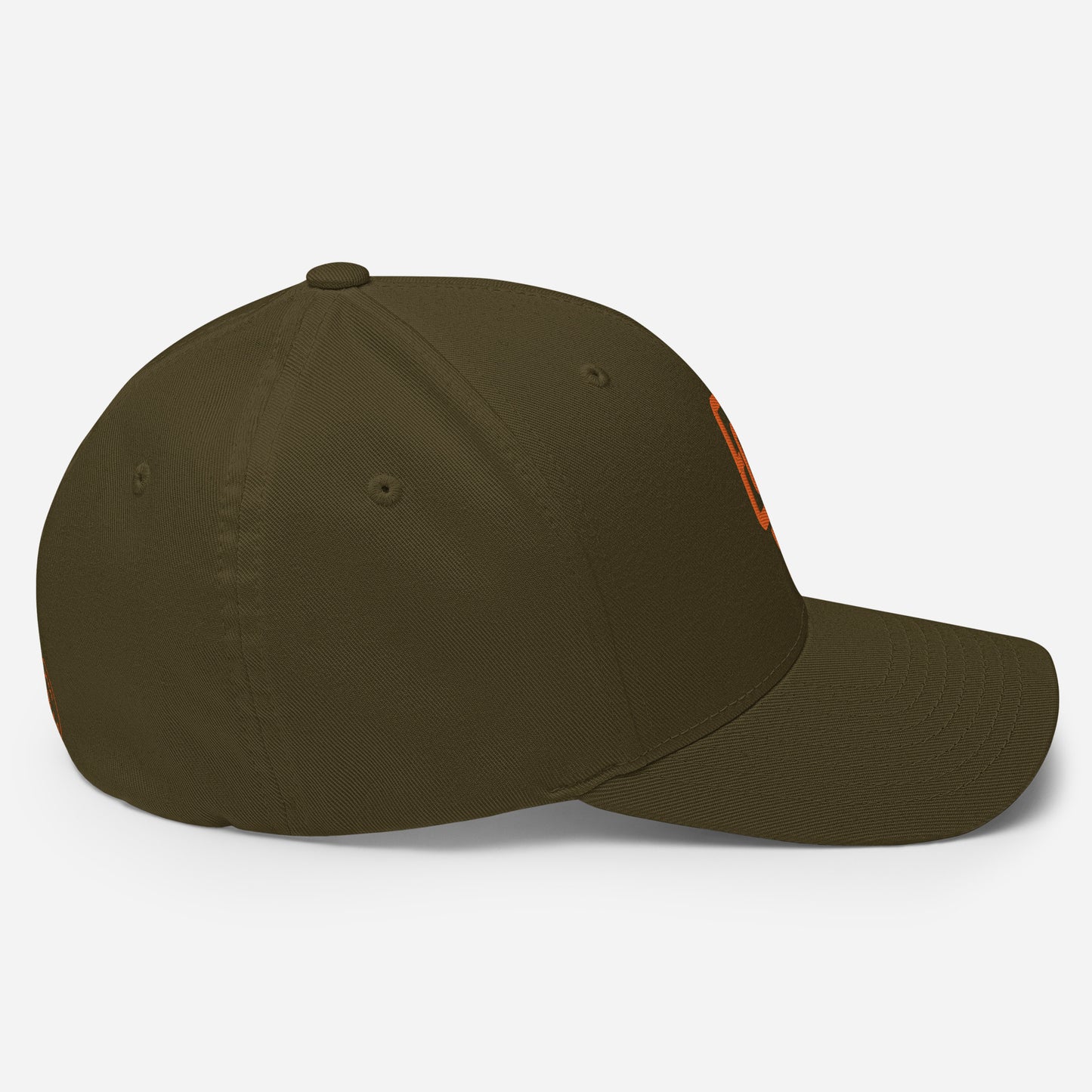 "619" Structured Twill Cap | Flexfit 6277 | E Luna SELECT Tricrest 3 Orange Thread Front, Left Side & Back Logos