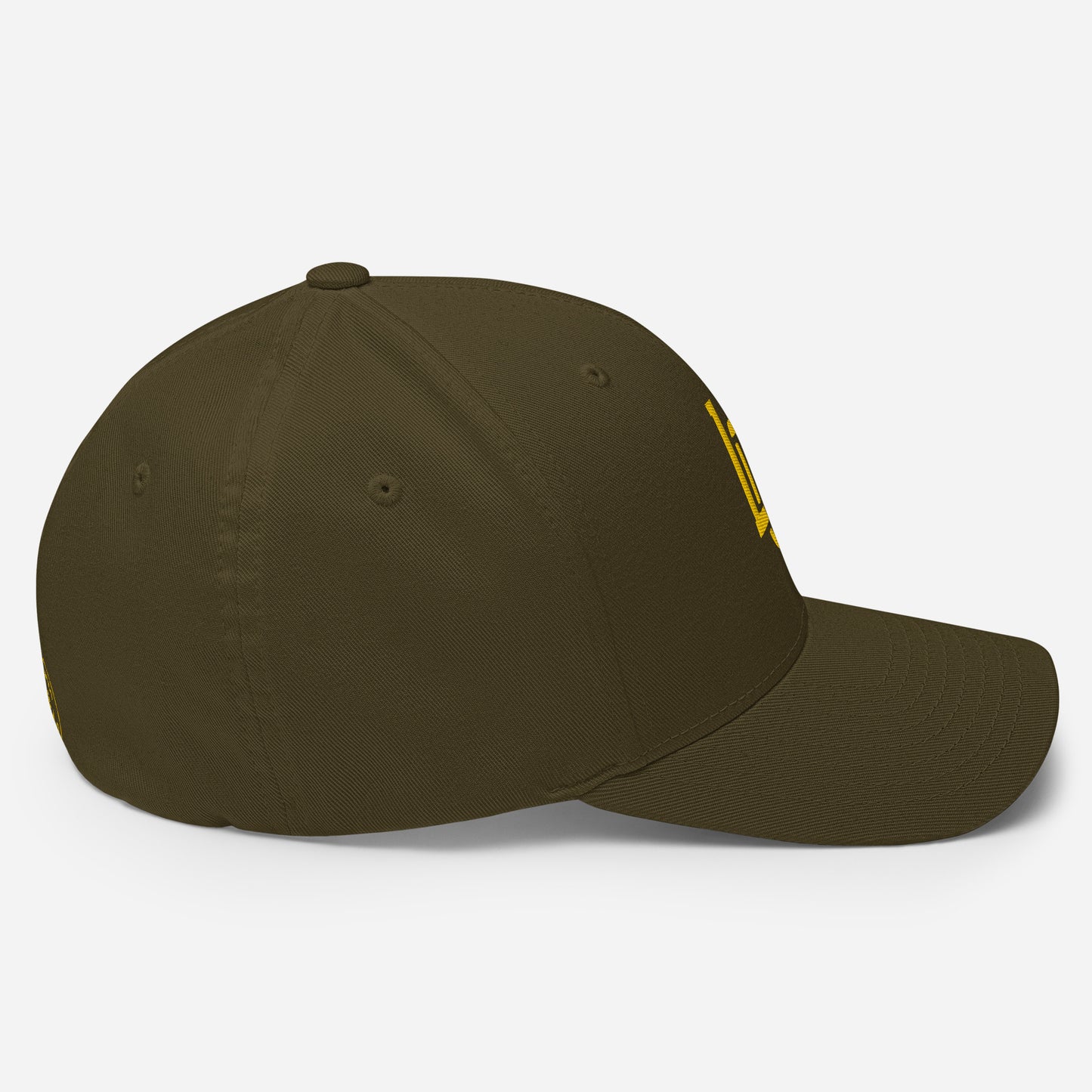 "LOS" Structured Twill Cap | Flexfit 6277 | E Luna SELECT Tricrest 3 Gold Thread Front, Left Side & Back Logos