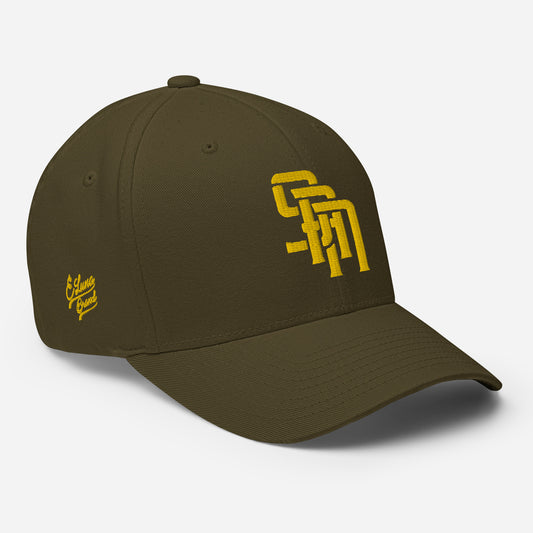 "SAN" Structured Twill Cap | Flexfit 6277 | E Luna Brand PREMIUM Quadcrest 4 Gold Thread Logos: Front, Left, Right Signature & Back [3D Puff Edition]