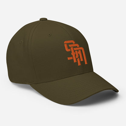 "SAN" Structured Twill Cap | Flexfit 6277 | E Luna Brand SELECT Tricrest 3 Orange Thread Logos: Front, Left & Back [3D Puff Edition]