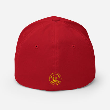 "619" Structured Twill Cap | Flexfit 6277 | E Luna SELECT Tricrest 3 Gold Thread Front, Left Side & Back Logos