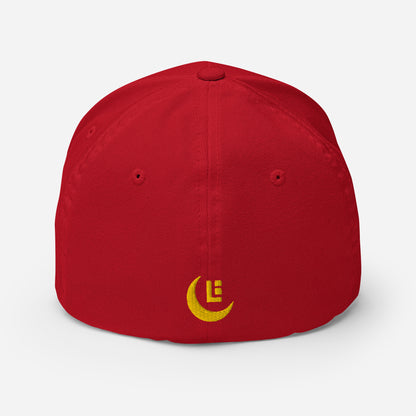 "SAN" Structured Twill Cap | Flexfit 6277 | E Luna Brand PREMIUM Quadcrest 4 Gold Thread Logos: Front, Left, Right Signature & Back [3D Puff Edition]