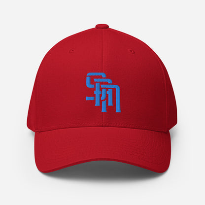 "SAN" Structured Twill Cap | Flexfit 6277 | E Luna Brand ESSENTIAL Duocrest 2 Aqua/Teal Thread Logos: Front & Left