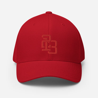 "213" Structured Twill Cap | Flexfit 6277 | E Luna SELECT Tricrest 3 Red Thread Front, Left Side & Back Logos