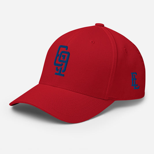 "619" Structured Twill Cap | Flexfit 6277 | E Luna SELECT Tricrest 3 Royal Thread Front, Left Side & Back Logos