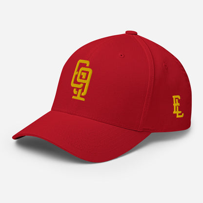 "619" Structured Twill Cap | Flexfit 6277 | E Luna SELECT Tricrest 3 Gold Thread Front, Left Side & Back Logos