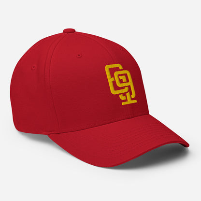 "619" Structured Twill Cap | Flexfit 6277 | E Luna SELECT Tricrest 3 Gold Thread Front, Left Side & Back Logos