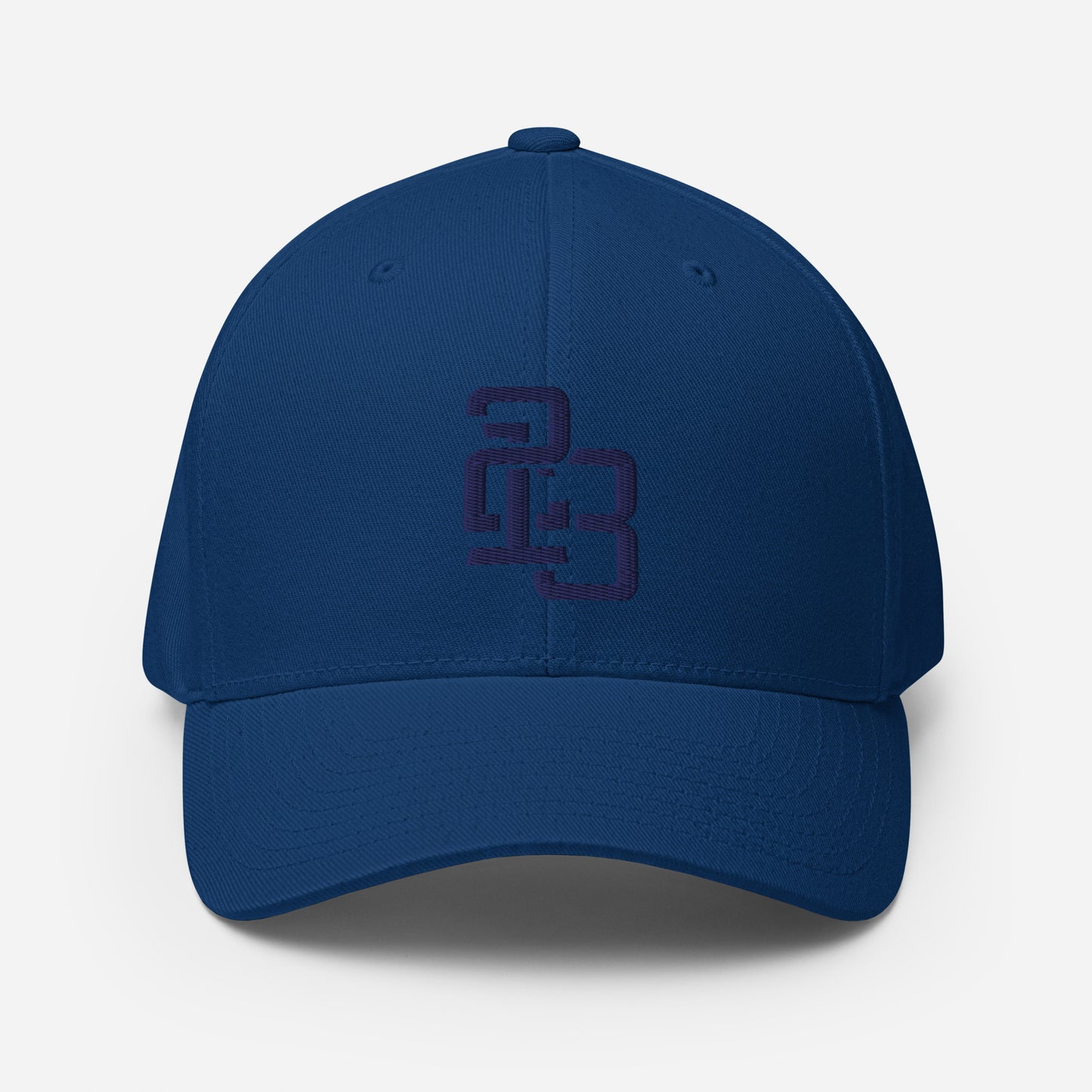 "213" Structured Twill Cap | Flexfit 6277 | E Luna ESSENTIAL Duocrest 2 Navy Thread Front & Left Side Logos