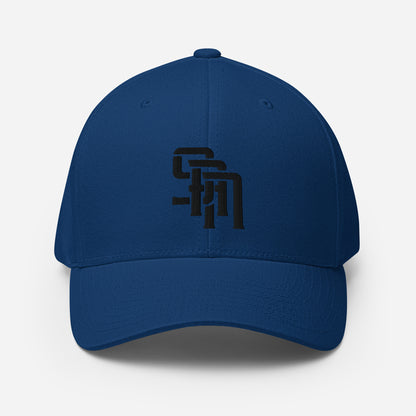 "SAN" Structured Twill Cap | Flexfit 6277 | E Luna Brand PREMIUM Quadcrest 4 Black Thread Logos: Front, Left, Right Signature & Back [3D Puff Edition]