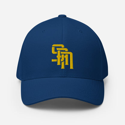 "SAN" Structured Twill Cap | Flexfit 6277 | E Luna Brand PREMIUM Quadcrest 4 Gold Thread Logos: Front, Left, Right Signature & Back [3D Puff Edition]