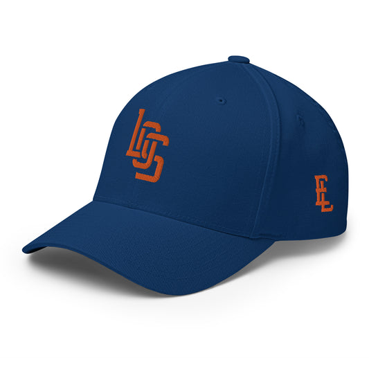 "LOS" Structured Twill Cap | Flexfit 6277 | E Luna SELECT Tricrest 3 Orange Thread Front, Left Side & Back Logos