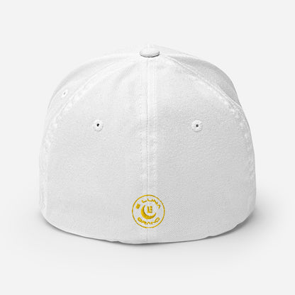 "619" Structured Twill Cap | Flexfit 6277 | E Luna SELECT Tricrest 3 Gold Thread Front, Left Side & Back Logos