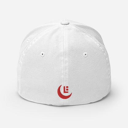 "SAN" Structured Twill Cap | Flexfit 6277 | E Luna Brand PREMIUM Quadcrest 4 Red Thread Logos: Front, Left, Right Signature & Back [3D Puff Edition]