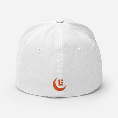 "SAN" Structured Twill Cap | Flexfit 6277 | E Luna Brand PREMIUM Quadcrest 4 Orange Thread Logos: Front, Left, Right Signature & Back [3D Puff Edition]