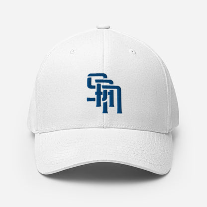 "SAN" Structured Twill Cap | Flexfit 6277 | E Luna Brand ESSENTIAL Duocrest 2 Royal Thread Logos: Front & Left