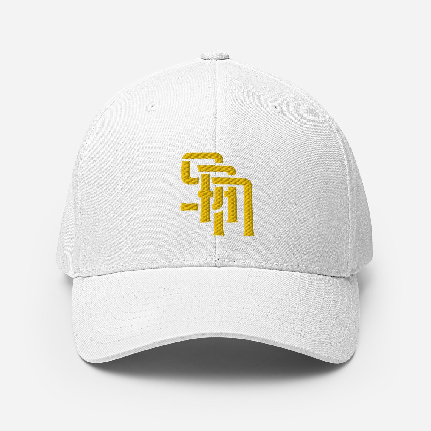 "SAN" Structured Twill Cap | Flexfit 6277 | E Luna Brand ESSENTIAL Duocrest 2 Gold Thread Logos: Front & Left