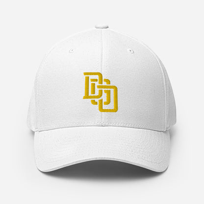 "DGO" Structured Twill Cap | Flexfit 6277 | E Luna Brand ESSENTIAL Duocrest 2 Gold Thread Logos: Front & Left