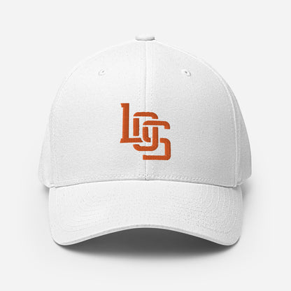 "LOS" Structured Twill Cap | Flexfit 6277 | E Luna ESSENTIAL Duocrest 2 Orange Thread Front & Left Side Logos