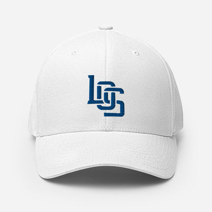 "LOS" Structured Twill Cap | Flexfit 6277 | E Luna SELECT Tricrest 3 Royal Thread Front, Left Side & Back Logos