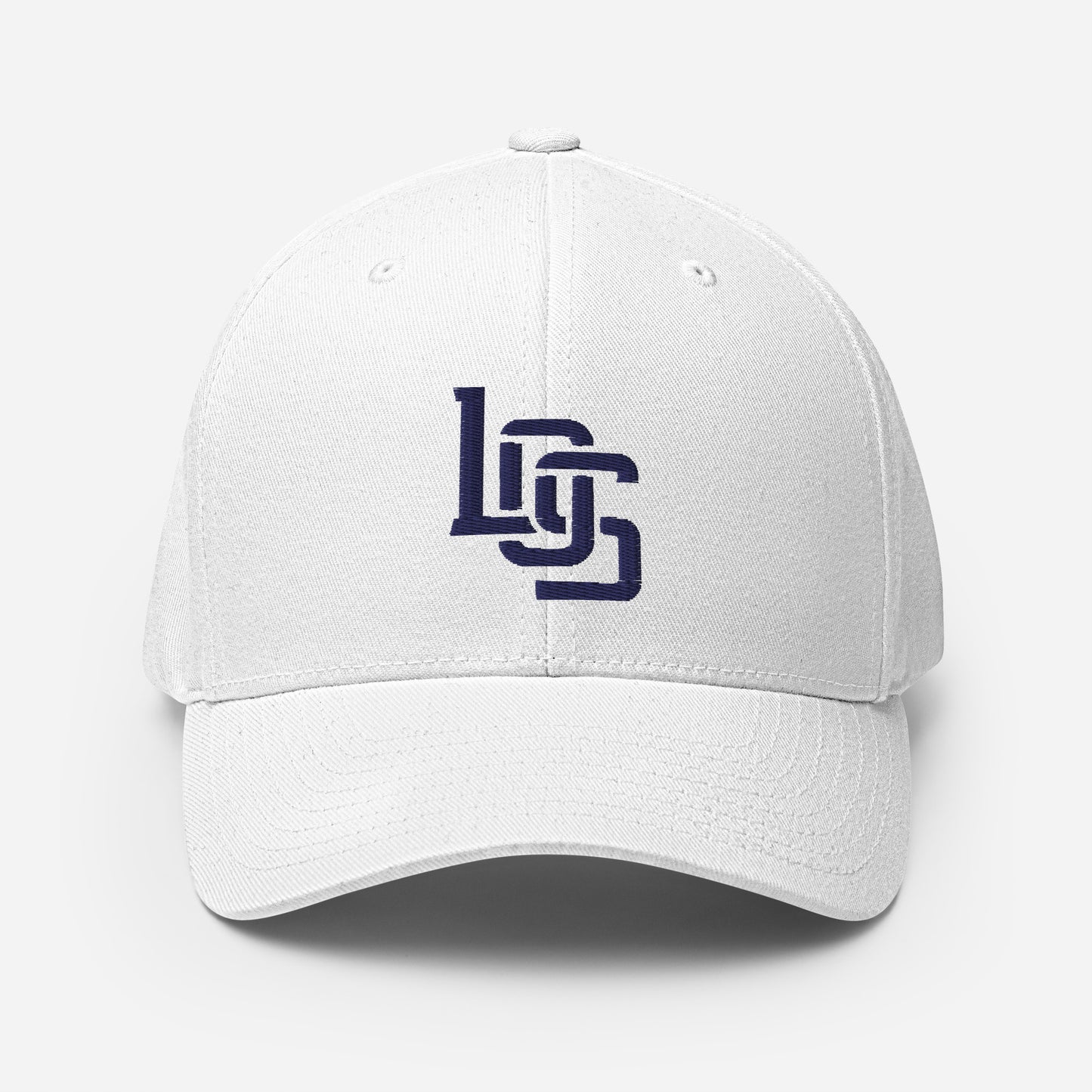 "LOS" Structured Twill Cap | Flexfit 6277 | E Luna SELECT Tricrest 3 Navy Thread Front, Left Side & Back Logos