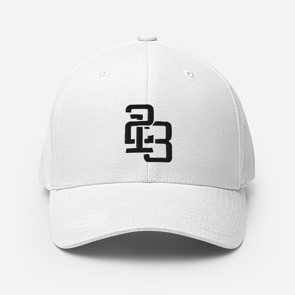"213" Structured Twill Cap | Flexfit 6277 | E Luna ESSENTIAL Duocrest 2 Black Thread Front & Left Side Logos