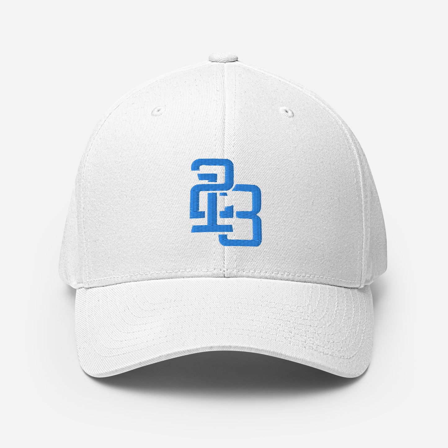 "213" Structured Twill Cap | Flexfit 6277 | E Luna SELECT Tricrest 3 Aqua/Teal Thread Front, Left Side & Back Logos